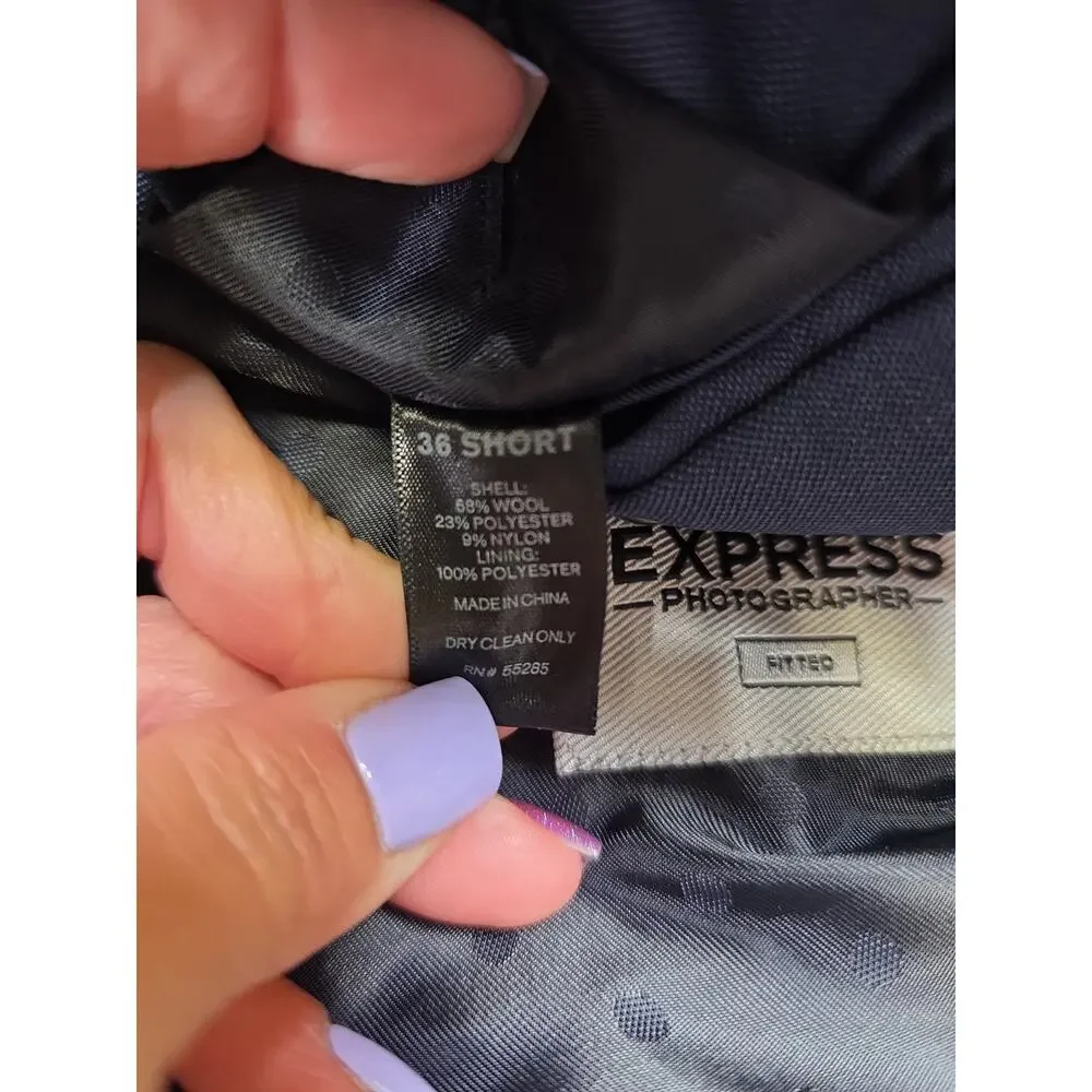 Express Suit Mens Blazer 36 Short Pants 29 X 32 Photographer Fitted Blue